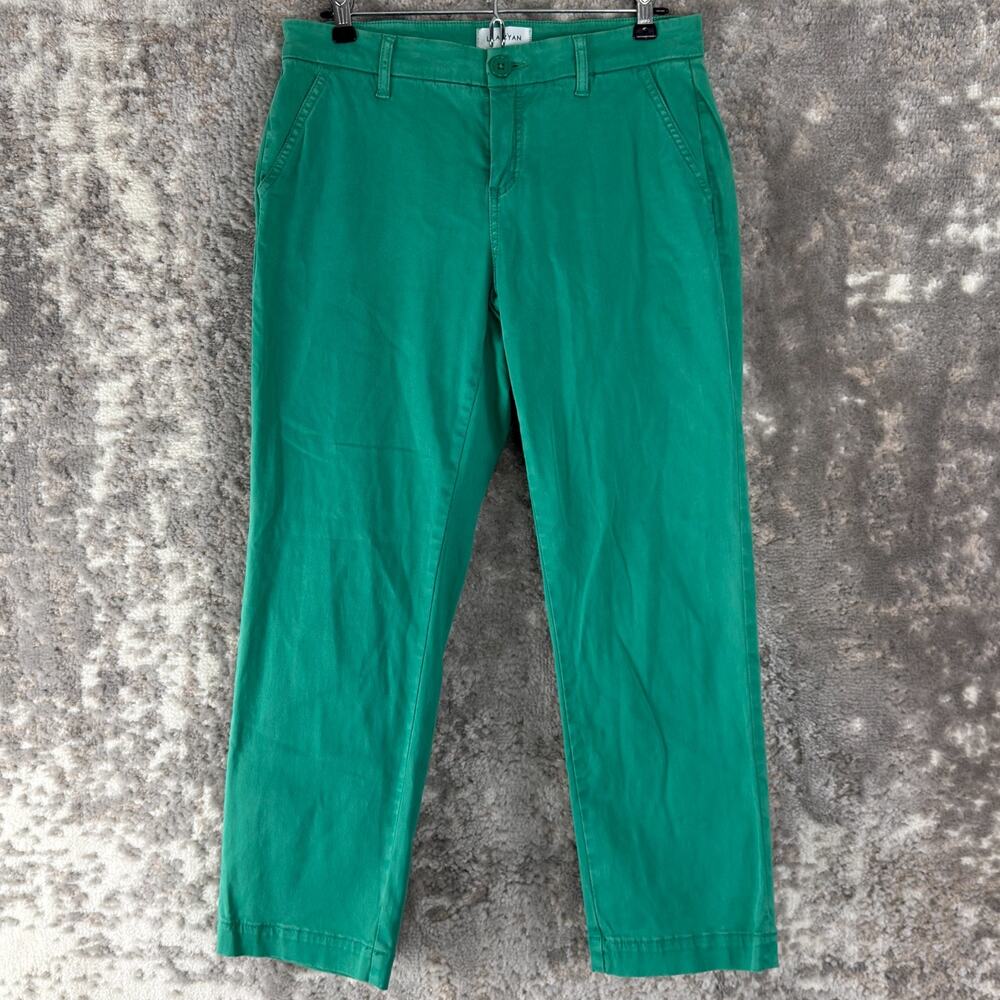 Lila Ryan Size 4 Flat‎ Front Straight Leg Pants Casual Ankle Pants Green Button